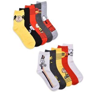 Charlie Brown & Snoopy Shortie Crew Socks 10-Pack Fits Shoe Size 4-10 Assorted